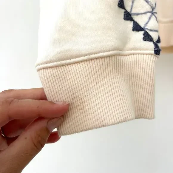 Sundance Embroidered Cotton Hoodie Sweatshirt Cream Southwestern Medium - Picture 9 of 9